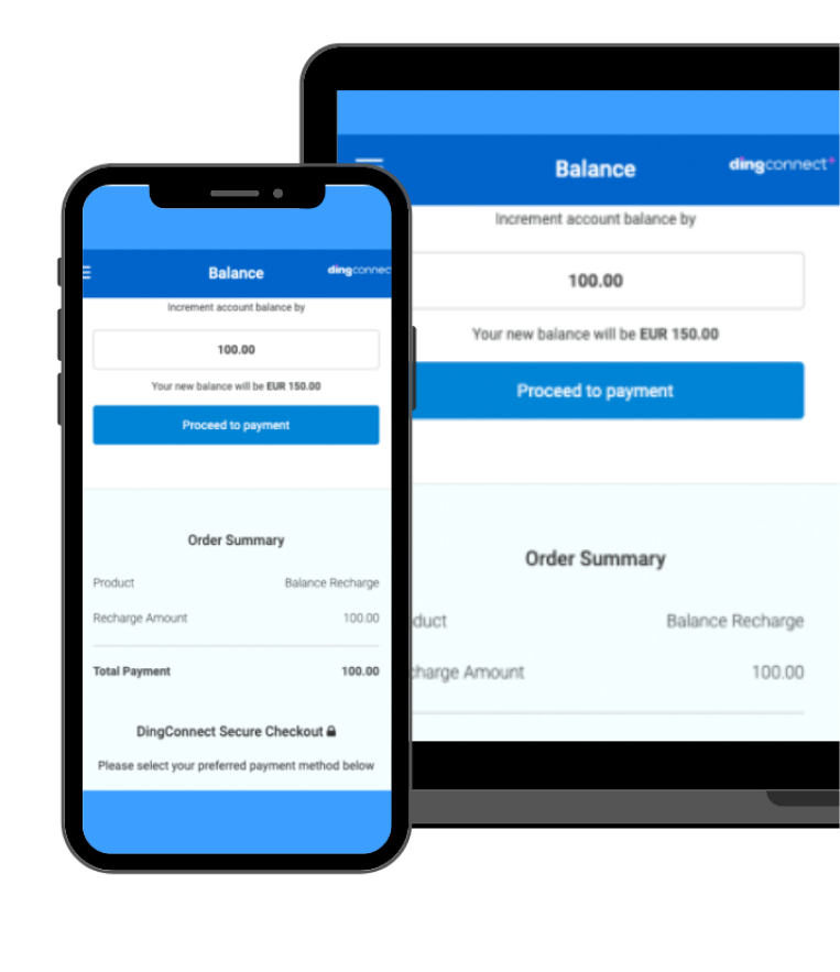 Ding platform dashboard displaying mobile recharge